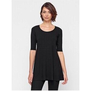 Eileen Fisher 100% Silk Tunic Top Women's Large Swing Stretch Elbow Black
